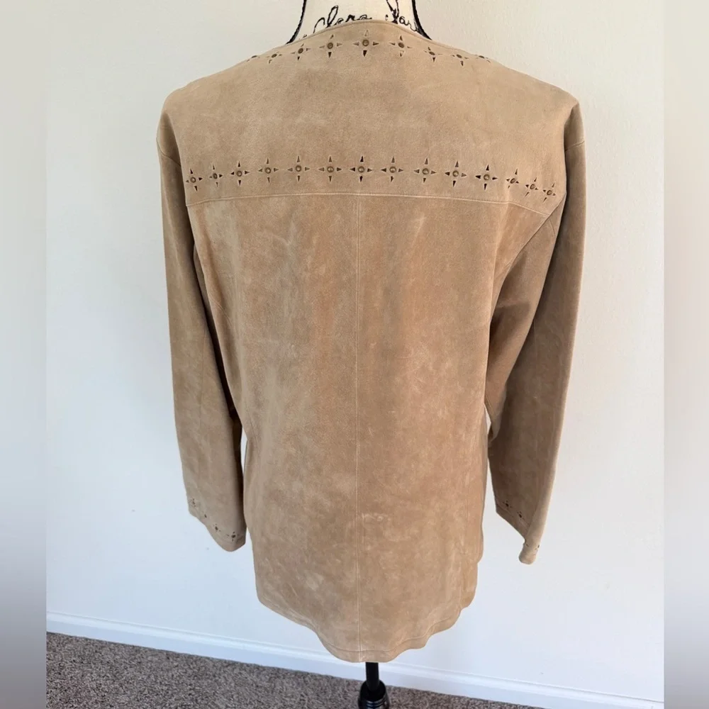 Cabela's‎ Blazer Studded Full Zip Suede Leather Tan Sz L Boho western Core